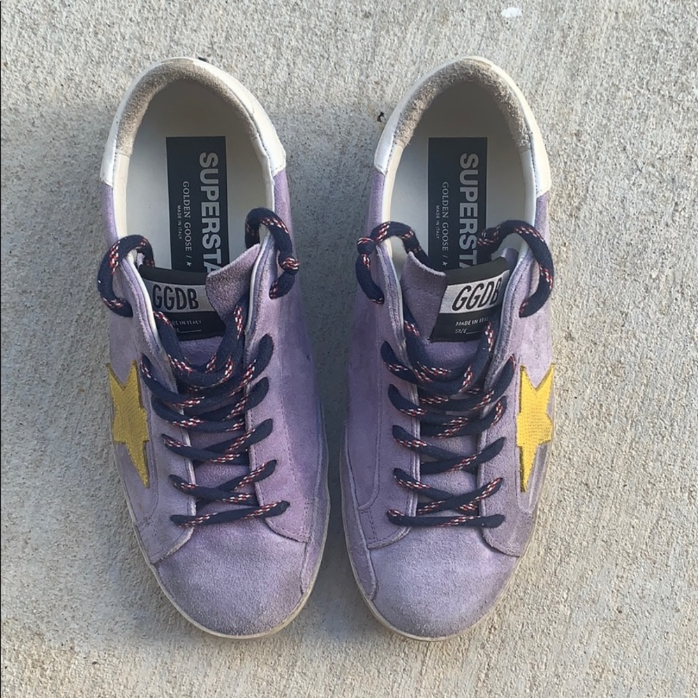 Golden Goose Purple and Yellow Sneakers